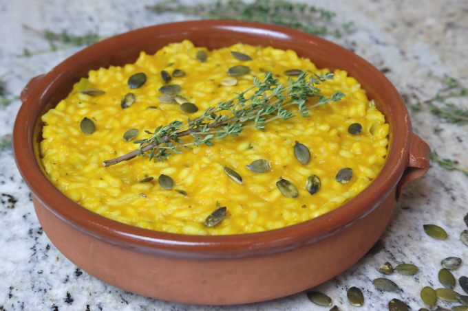 Pumpkin-thyme-risotto | halloween-meals | vegan | low-FODMAP | Tallulah's Treats 