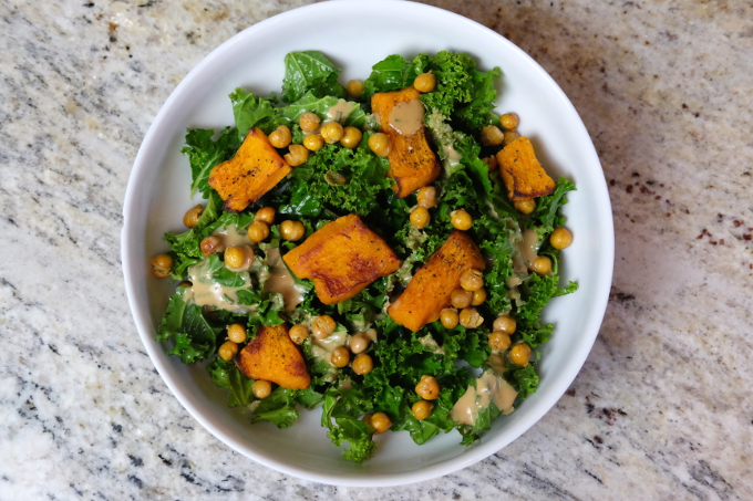 Pumpkin, Kale & Chickpea Salad with Tahini Dressing | Vegan low-FODMAP