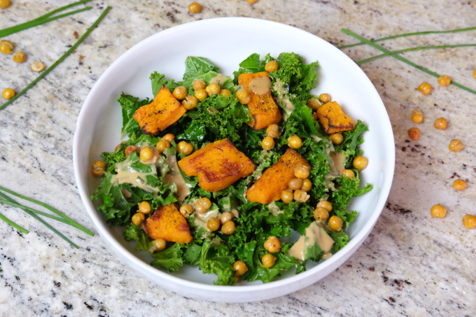 vegan-low-FODMAP | gut-friendly-salads | vegan-salad | amazing-salads | Tallulahs-treats | kale-chickpeas-pumpkin-tahini | tahini-salad